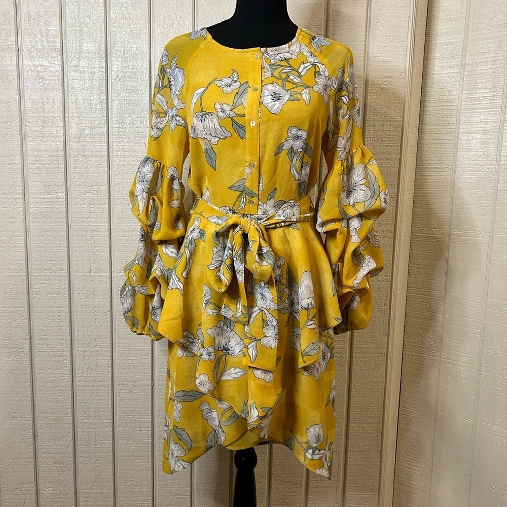 Chriselle X JOA Revive Floral Tiered Sleeve Dress, size large. - Picture 2 of 5